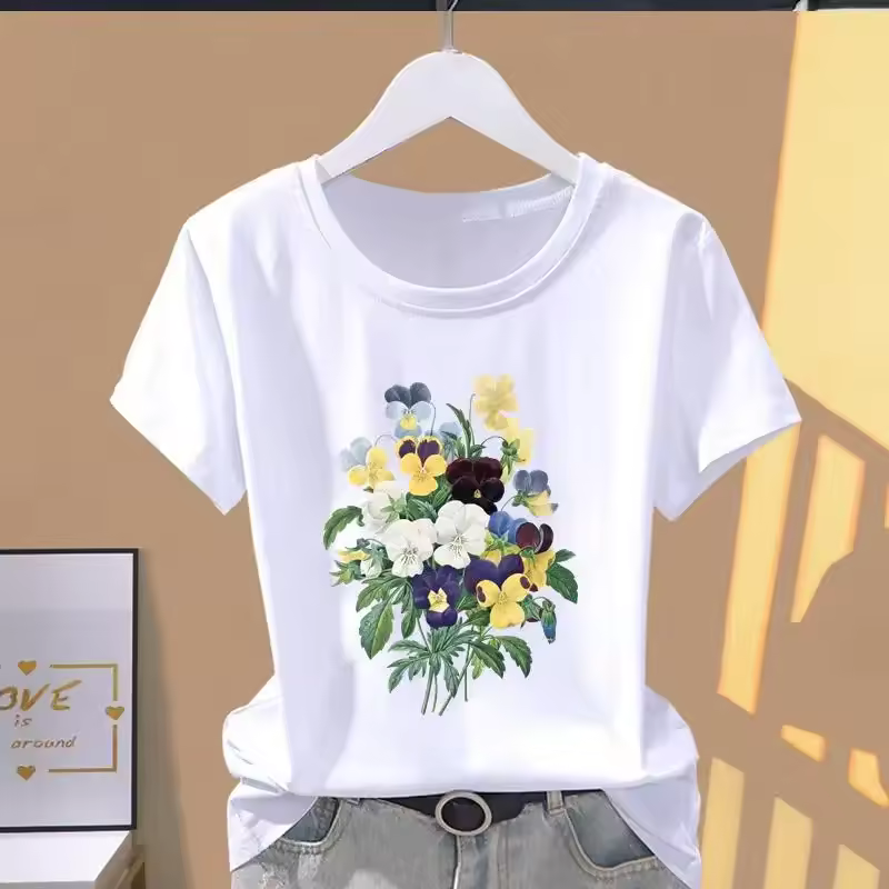 Women Print Floral Sports Fashion Casual Explosive Short Sleeve T-shirt Graphic Tshirts  Women Clothes  Oversized T Shirt - Image 3