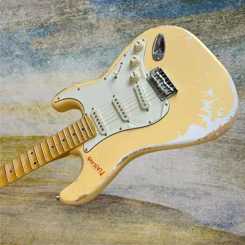 Yellow Aged Electric Guitar Alder Body Maple Fretboard