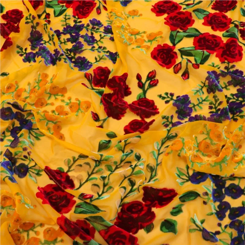 

Woven velvet brocade viscose printed mottled and burned fabric nightgown dress cheongsam