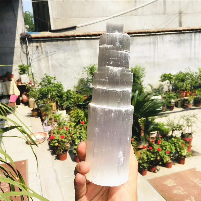 Natural white selenite gypsum Crystal Tower Skyscraper Castle Clear collection of Moroccan crystal mineral craft statues