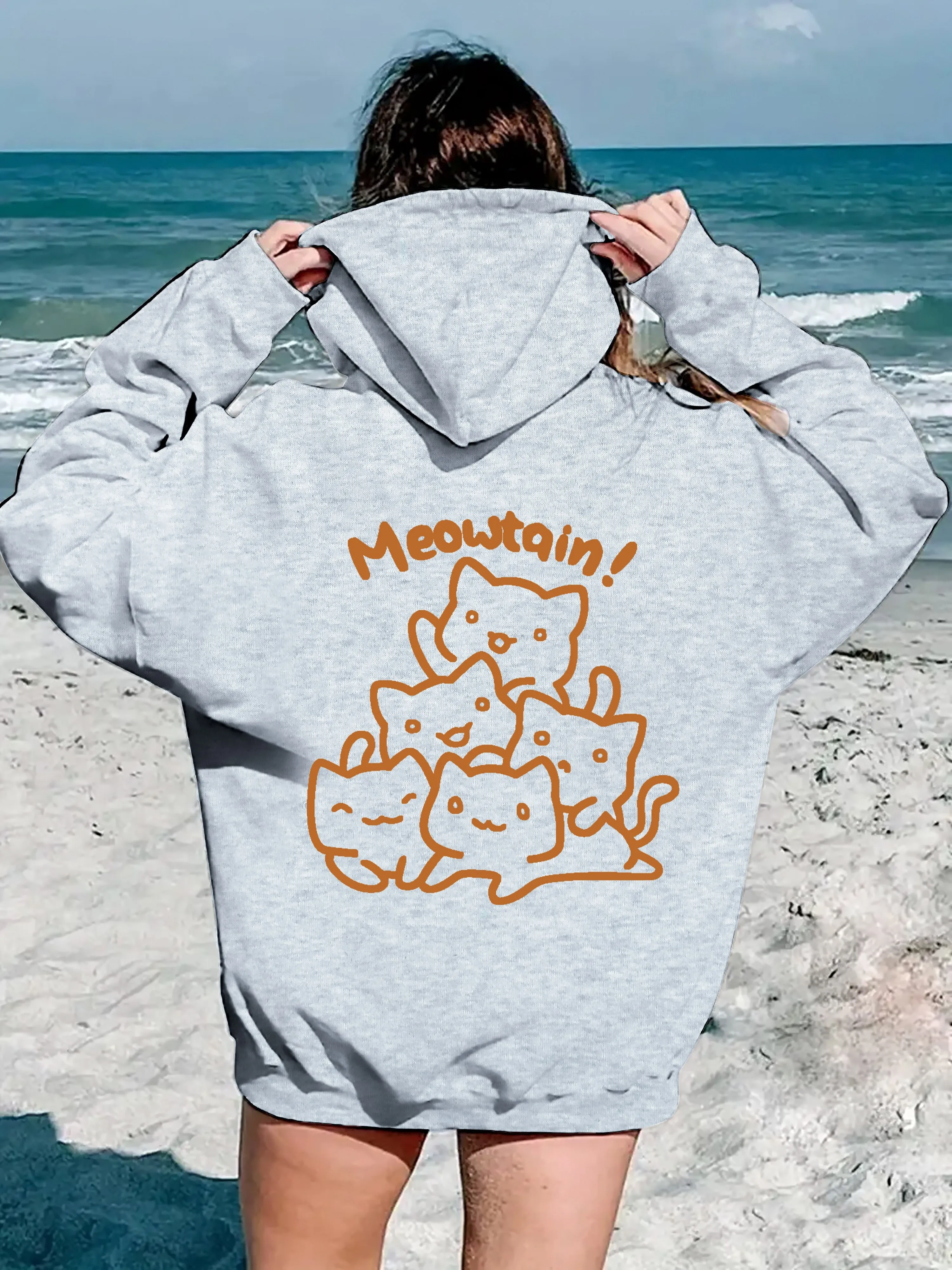 

Cute Cat Graphic Printing Autumn and Winter Pure Cotton Men's and Women's Hoodies Casual Outdoor Street Sports Training Brand