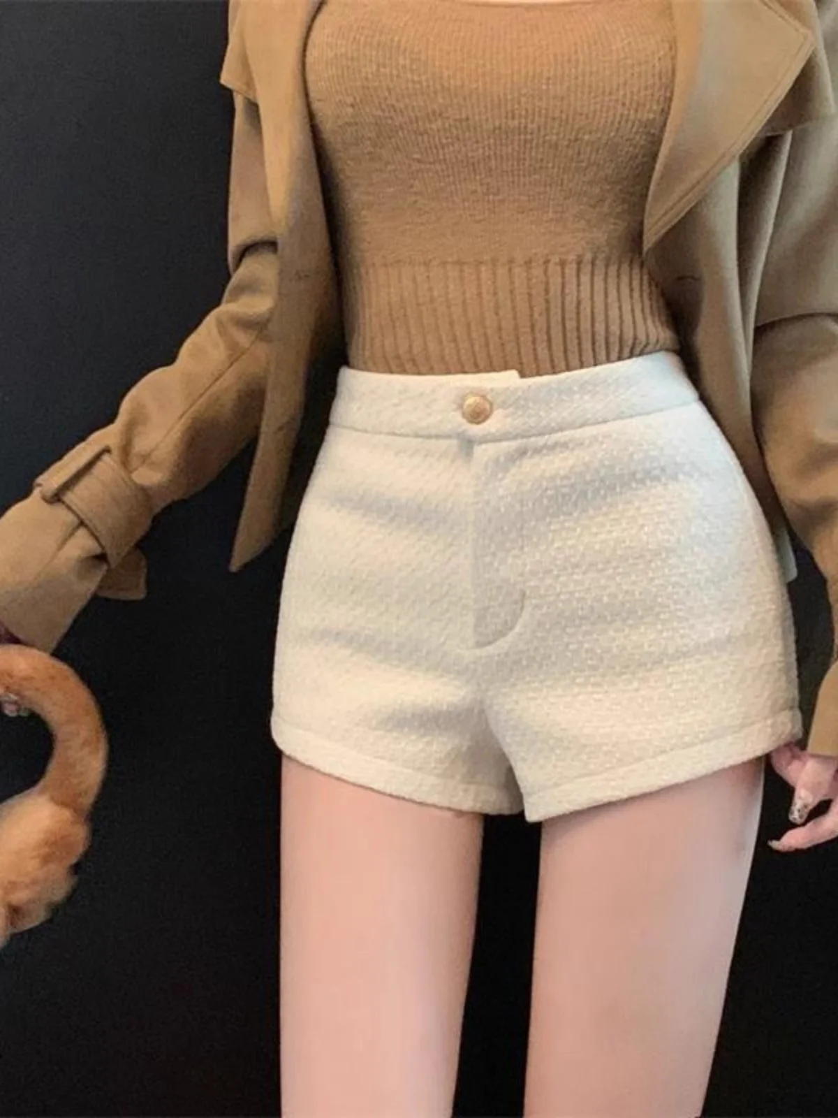 High Waist A-Line Woolen  Shorts for Women Commute Style Casual Pants Autumn Winter New Arrival Slimming Small Size
