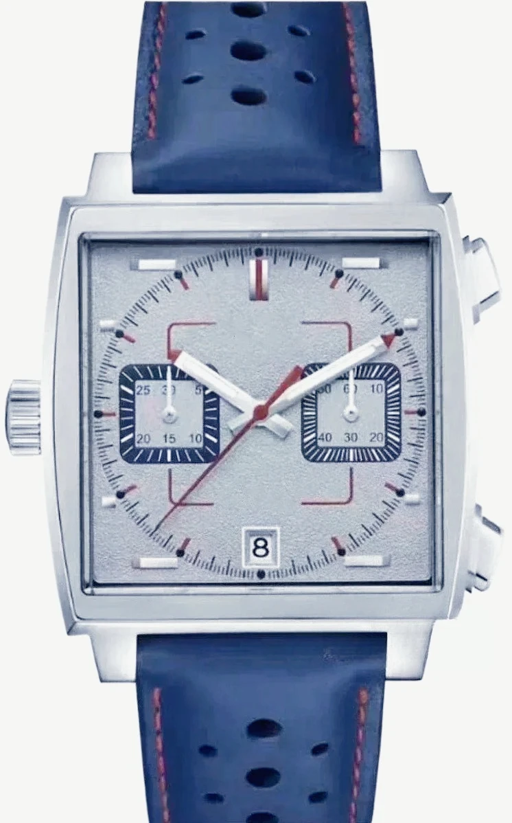 Male Chronograph Watches Precise VK63 Quartz Movement Solid 904L Stainless Steel Shell Clear Sapphire Crystal White Black Blue