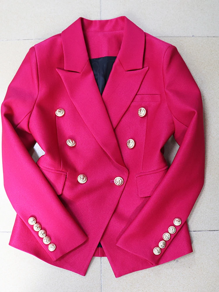 Chaqueta de piqué ajustada para mujer, Blazer de diseñador con botones de León, doble botonadura, 2024