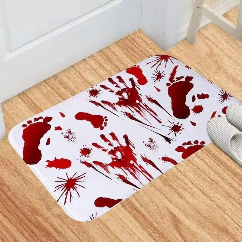 

Halloween Blood Footprint Carpet Anti-Slip Absorbent Door Mat for Bedroom Bathroom and Balcony Home Decoration
