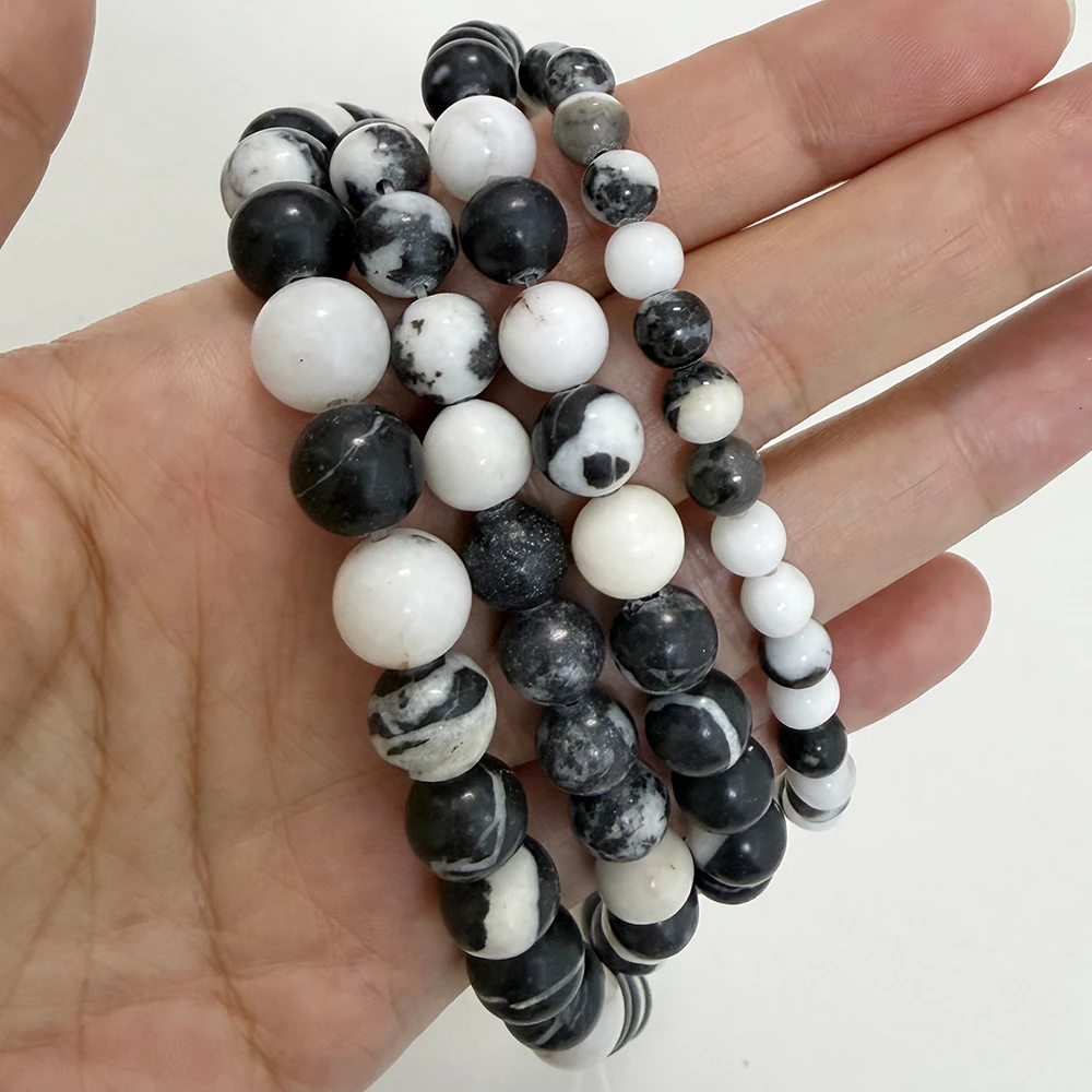 Natural Stone Black and White Zebra Jasper Round Beads 15