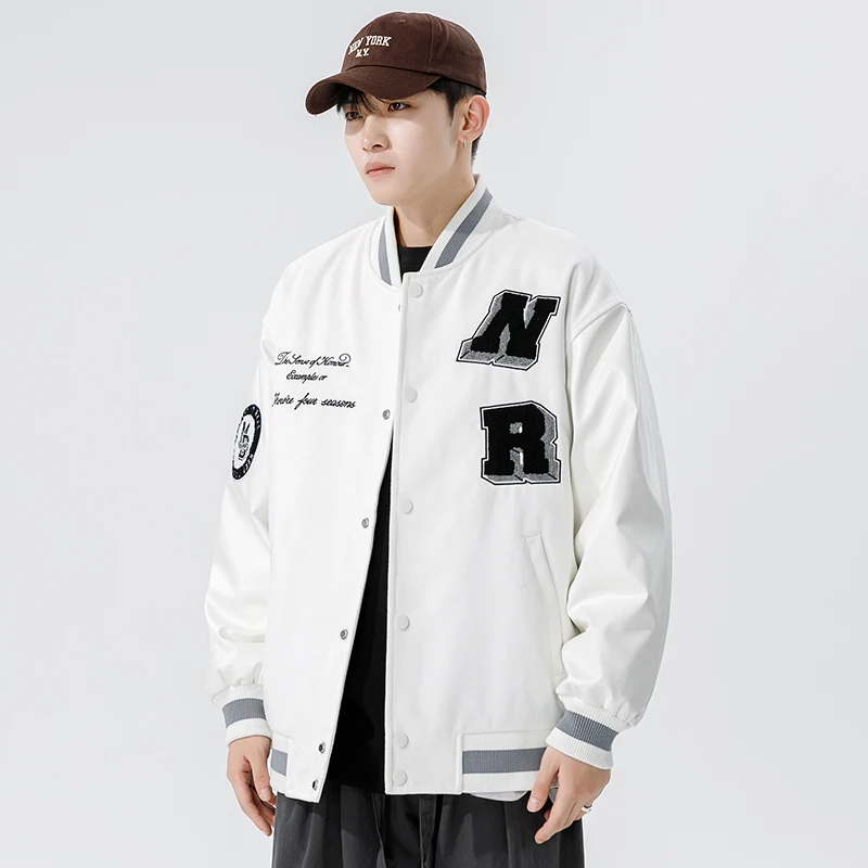 

2025 Winter Men's Casual Baseball Down Jacket Stand Coller Printed Embroidery Windproof Coat Outdoor Sport Star Windbreaker