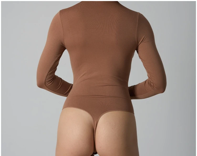 VITALINOVO Damen-Body mit Rundhalsausschnitt und langen Ärmeln, Basic Slim Fit, bequem, leicht, zum Schichten, sexy Tanga-Top, Herbst-Winter-Outfits – Detail 12