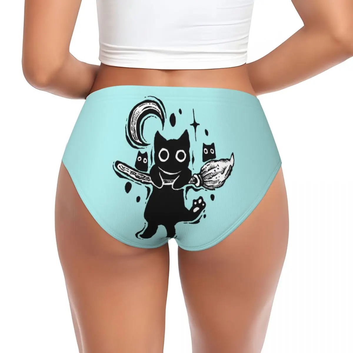 Custom Women's Black Cat Under Moonlight Panties Underwear Female Soft Briefs Underpants