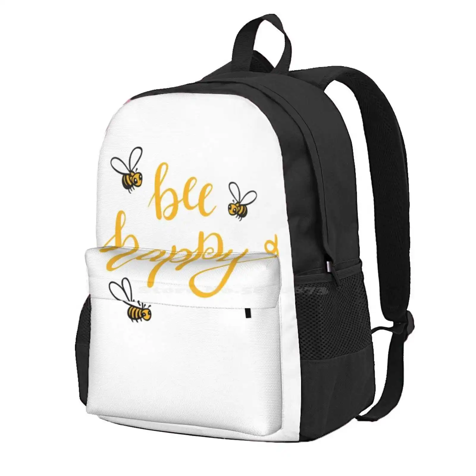 Bee Happy Hot Sale Schoolbag Backpack Fashion Bags Cheerfully Yellow Honey Lettering Be Happy Makes You Happy For Beekeepers