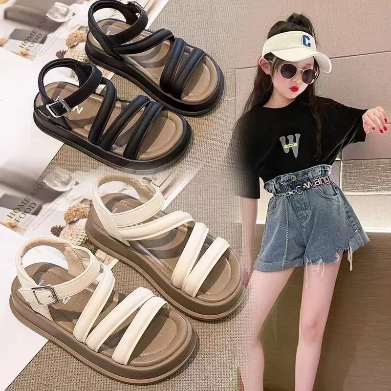 Children\'s Shoes Summer Sandals New Kids Shoes Non-slip Soft Bottom Girls Princess Roman Sandals Outside Footwear Beach Shoes