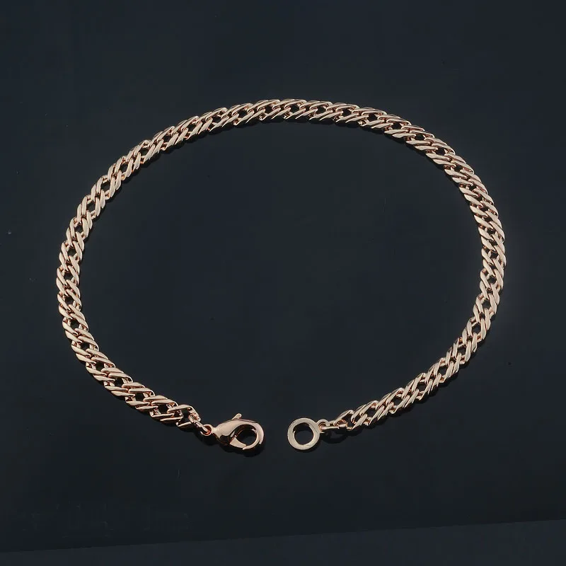 4MM Women 585 Rose Gold Color Link Curb Bracelets 17CM Jewelry