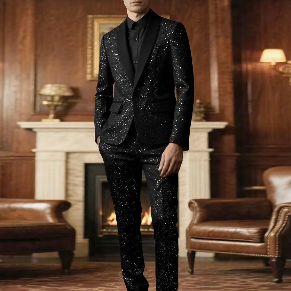 

2025 Men's Shiny Dress Blazer and Pants Suit