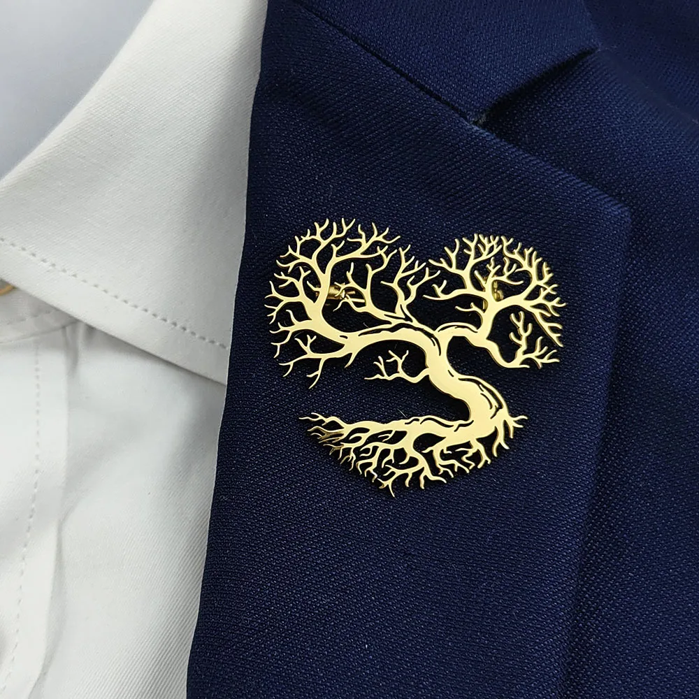 

Original design branch love hollow stainless steel gold-plated 18K brooch, suit lapel pin, men's formal dress accessories