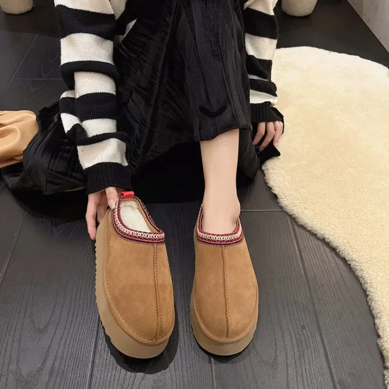 New Winter Fashion Women Snow Warm Suede Leather Lazy Loafers Boots Shoes Woman Lady Female Flat Bottine Botas Boots Mules 2024