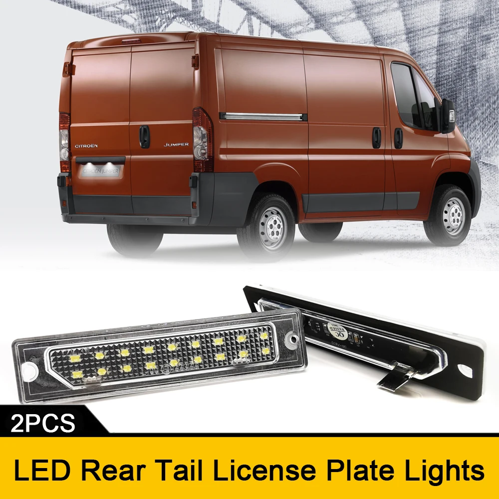 2x For Citroen Relay Jumper Peugeot Manager Boxer Fiat Ducato Bus Box White LED Tail License Plate Lights No Error OEM#20920850