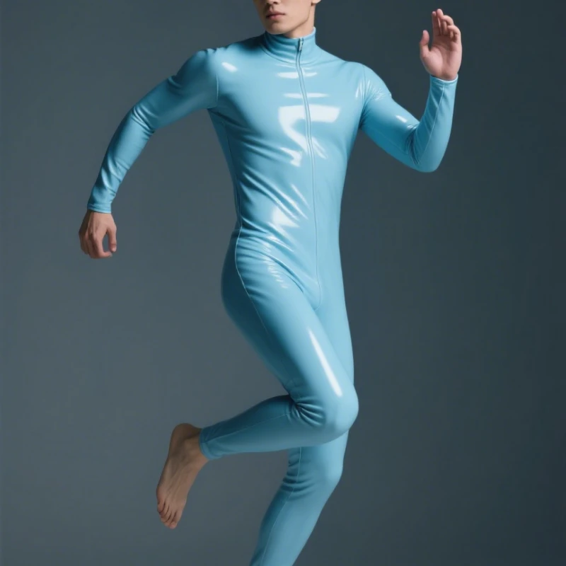 بدلة Catsuit من المطاط الضيق للهالوين للحفلات والنوادي من اللاتكس بسحاب أمامي يفتح إلى العصا