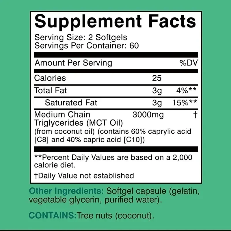 MCT OIL Capsules 3000mg - Controls Appetite, Metabolism, Balance Gastrointestinal Flora,Improve Digestion,Enhance Immune Defense