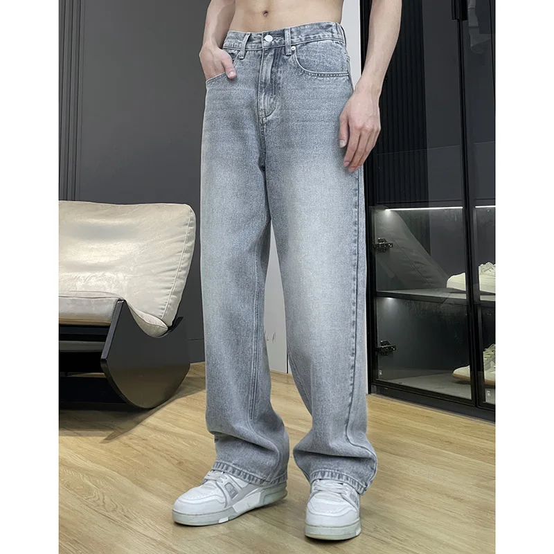 

Retro American Denim Jeans Men's Loose Straight Leg Light Color Pants Spring Autumn Wear Comfortable Wide Leg Trousers