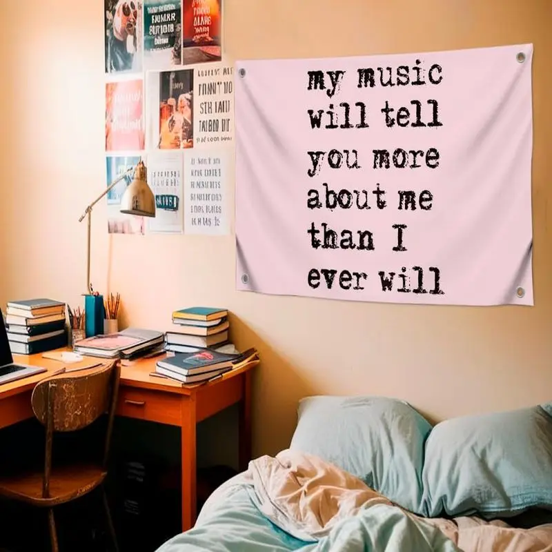 VIKAMA Retro Simple Text Tapestry, Minimalist Aesthetic Wall Hanging, Typography Art Wall Decor for Bedroom Dorm Living Room