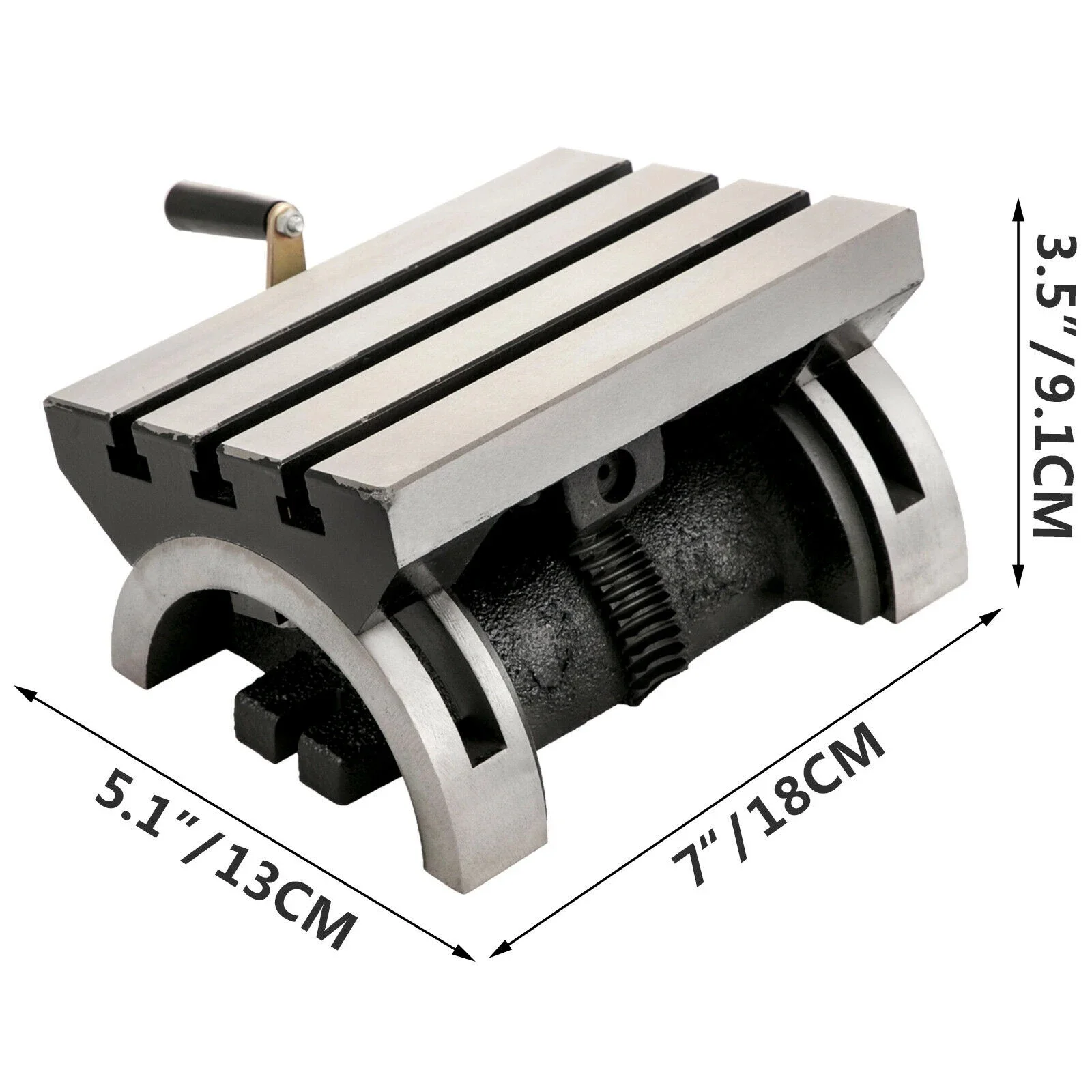 1Set 7x5 In Tilting Milling Table Adjustable Rotary Worktable Machine W/ 3 T-Slots & A Crank Handle Heavy Duty Grinding