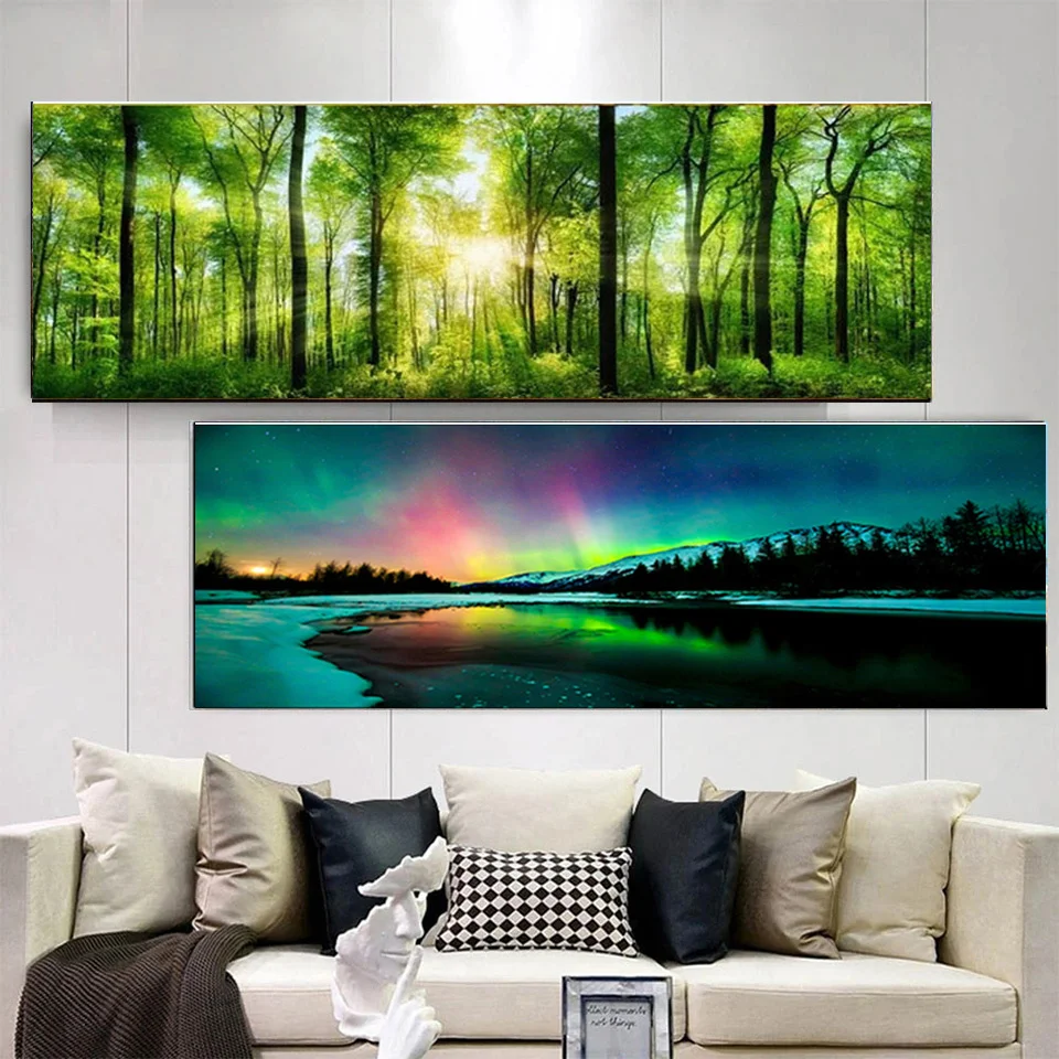 Landscape Green Northern Aurora Lights Waterfall Diamond Painting Mosaic Embroidery Wall Art Pictures Home Decor Large PP5116