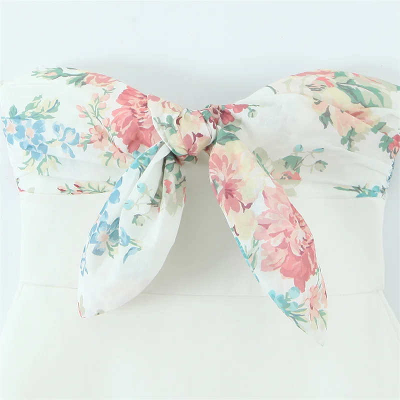 KEYANKETIAN Sommer Neue frauen Floral Patchwork Vorne Knoten Liebsten Korsett Mini Kleid Urlaub wind Zurück Zipper Hohe Taille Kleid