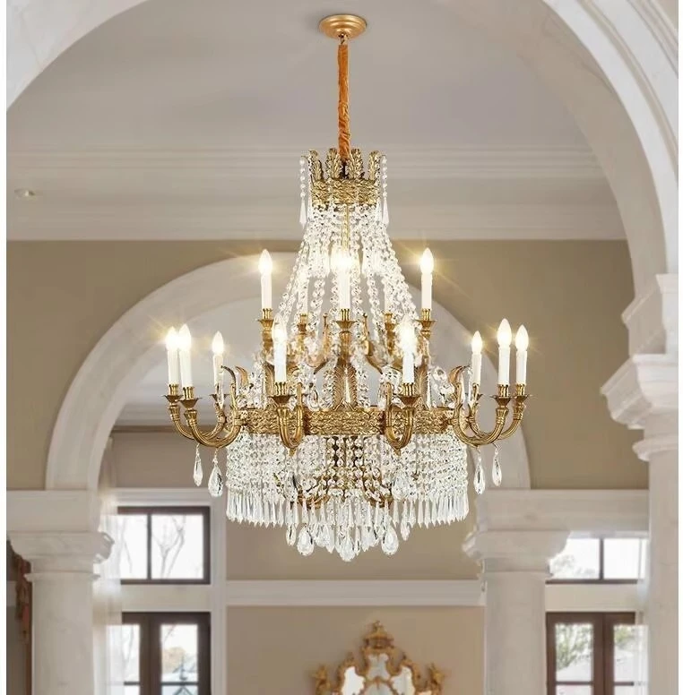 Free Shipping Luxury Crystal Chandelier Light Fixture Bronze Lustres Suspension  De Techo Hotel Lobby Staircase Lighting
