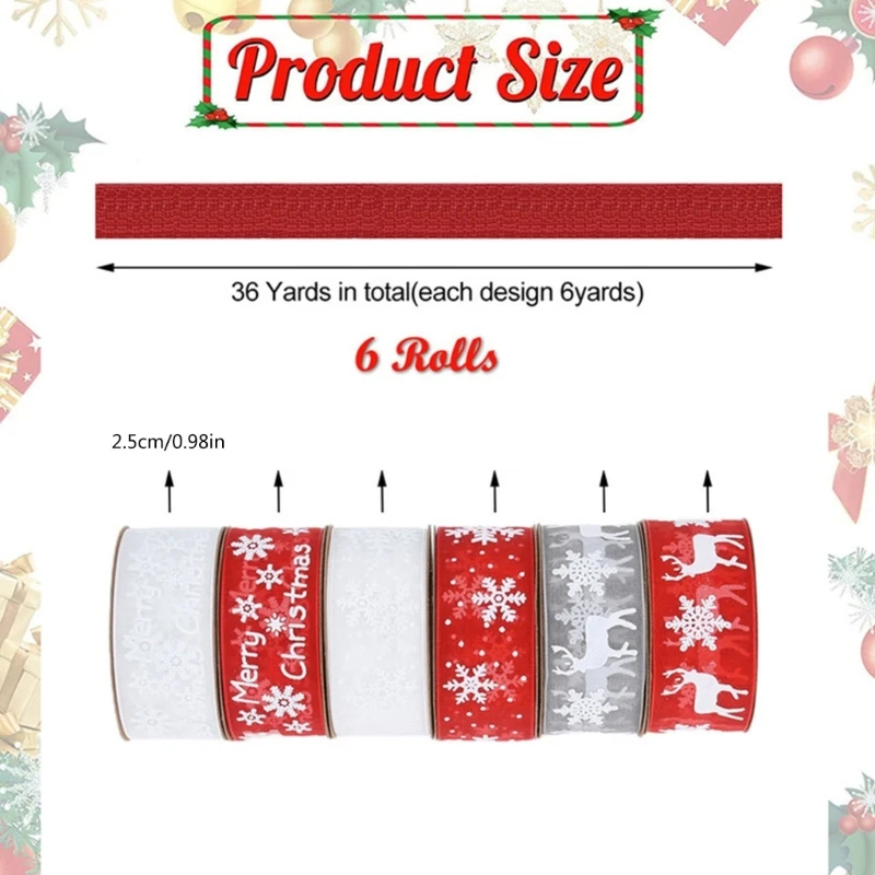36Yard Christmas Themed Polyester Ribbons for Bows Making, Christmas Wreath, Candy Bag Decorations, 25mm Wrapping Ribbon