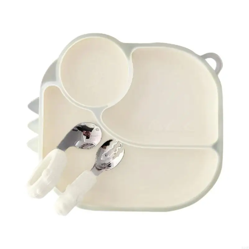 

E06F Baby Led Weaning Eating Set Silicone Divided Plate with Spoon Fork for Boy Girls
