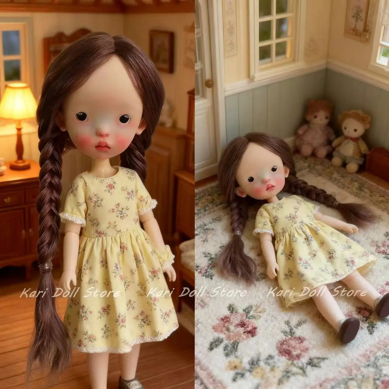 

Kari Doll Натуральные мохеровые волосы Дымчатые черные косы парики для куклы Landazz Landoudou 16 см окружность головы