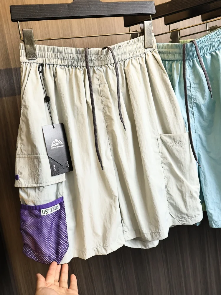 

Outdoor Men's Quick Dry Large Pocket Elastic Waist Five Inch Workwear Casual Pants Fashionable City Style Summer Straight Leg