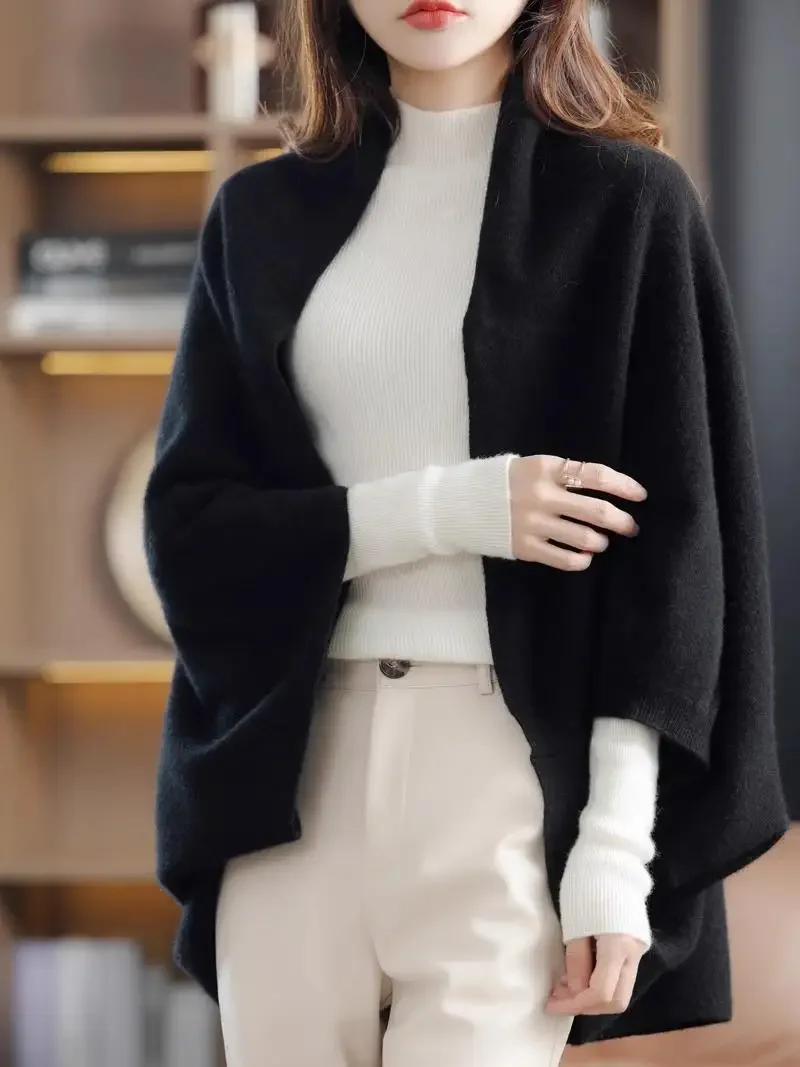 

High-End Knitted Cardigan Four Seasons Coat Cape Soft Woolen awl Scarf Women's oulder Ne Protection Outerwear