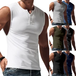 European and American men's sleeveless T-shirt, cotton shoulder sports vest, casual Henry shirt, sports shirt