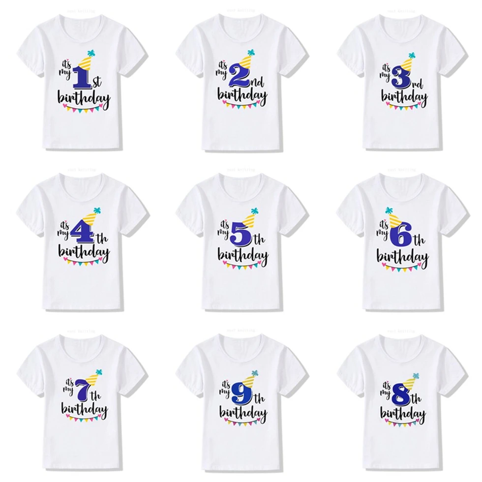 New Kids Boys Girls Summer Birthday T-shirts Short Sleeved T Shirt Size 1 2 3 4 5 6 7 8 9 Year Children Party Clothing Tees Tops
