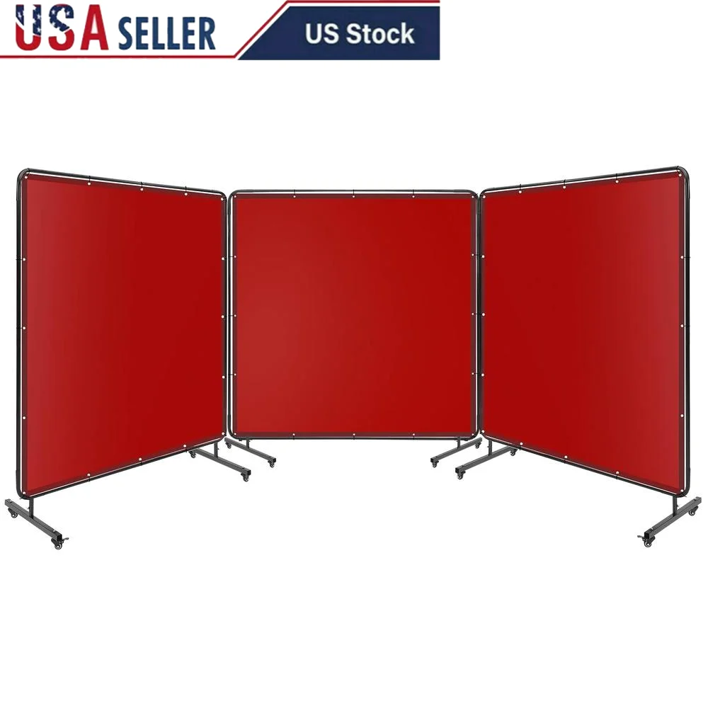 Welding Screen 6x6 FT Flame-Resistant PVC Curtain Swivel Wheels Transparent