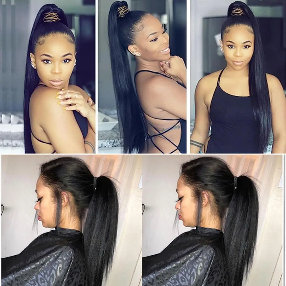 غريب مجعد الشعر البشري ذيل حصان كليب في ملحقات 100% البرازيلي الشعر الرباط كليب في ذيل حصان وصلات شعر اللون الطبيعي #6