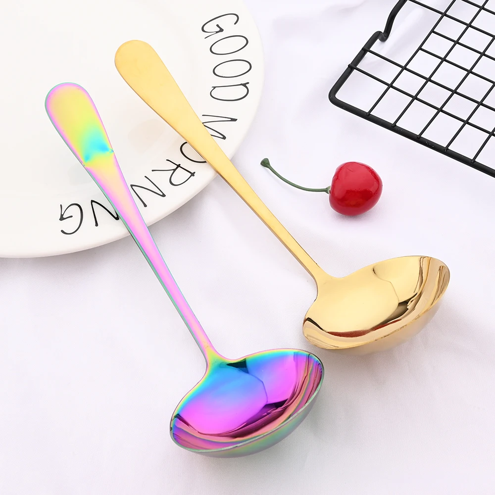 5Pcs Colorful Dinnerware Cutlery Set Stainless Steel Soup Spoon Colander Spoon Service Spoon Salad Fork Cake Spatula  Tableware