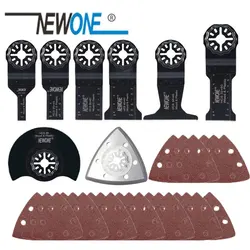 NEWONE 33 adet HCS10mm/20mm/32mm/45mm/65mm testere bıçakları kesme ahşap, plastik, metal için zımpara pedi salınan araçları ile set