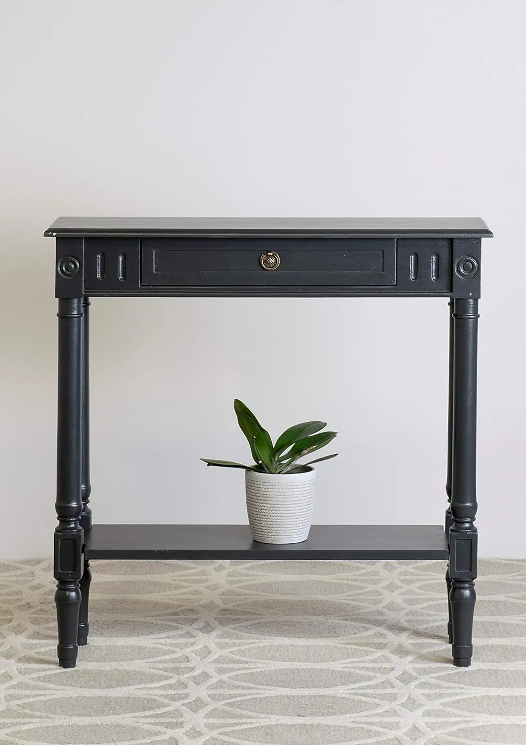 Marisol Black Narrow Console Table for Entryway with Drawer | 31.5-inch slim sofa table with lower shelf, solid wood frame, dist