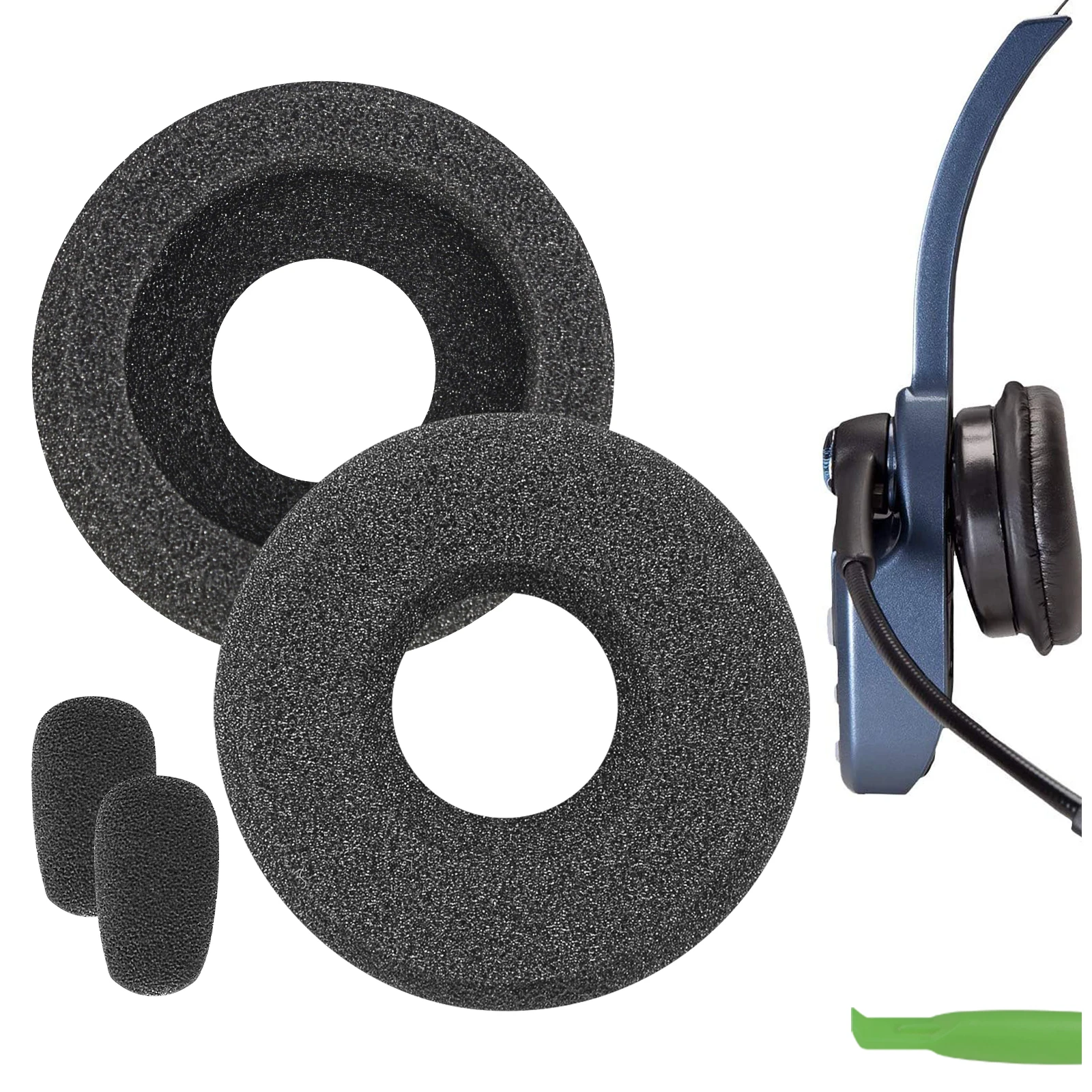 Geekria Comfort Foam Replacement Ear Pads + Mic Windscreen Foam Compatible with BlueParrott B250-XTS, B250-XT Plus, B250-XT