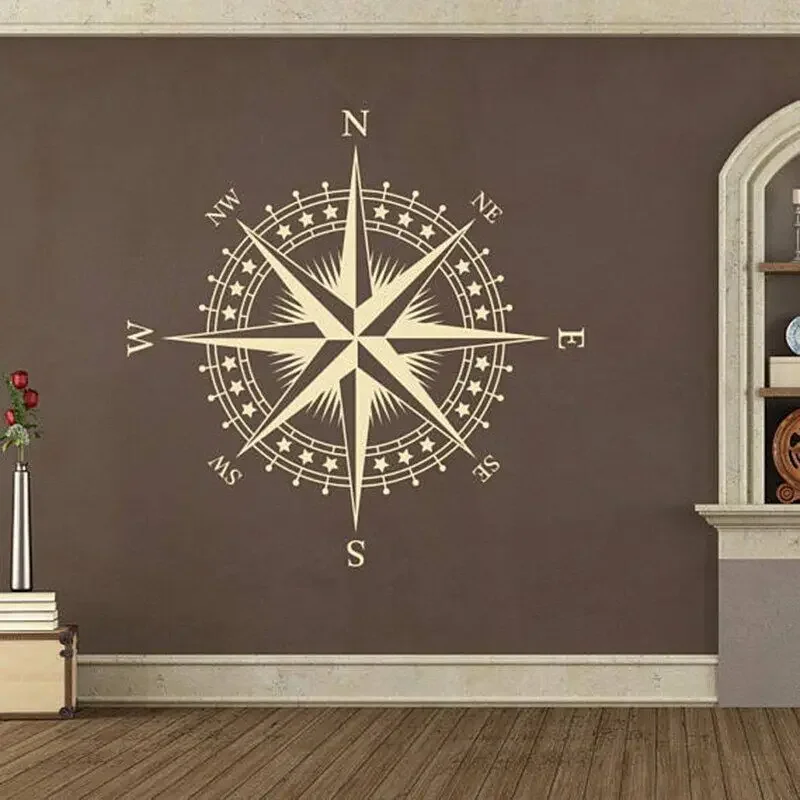 Art Poster Vinyl Wall Sticker Muraux Nautical Compass Rose Removeable Wall Decal Bedroom Livingroom Home Decoration ZX149