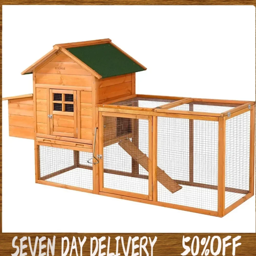 

80" Large Chicken Coop,Waterproof Outdoor Hen House for 2-4 Chickens,Wooden Chicken House with Nesting Box,Removable Tray