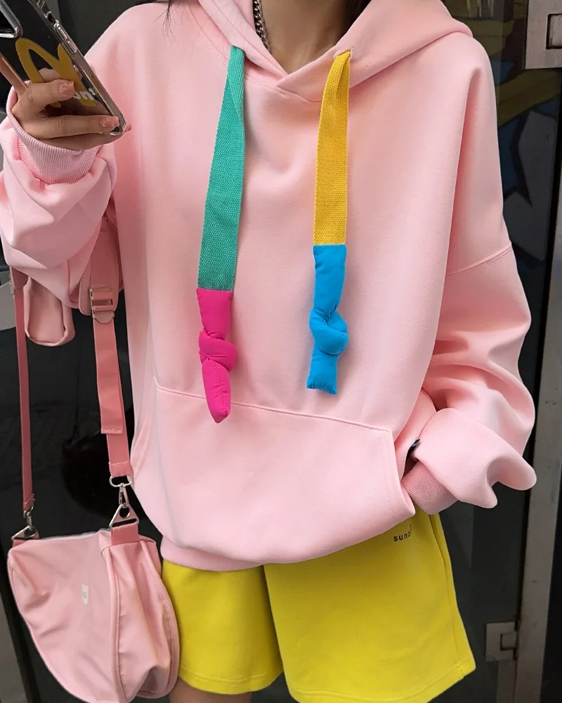 Manteau à Capuche Mi-Long pour Femme, Vêtement Décontracté, Couleur Bonbon, PVD, Printemps-Automne, 2024