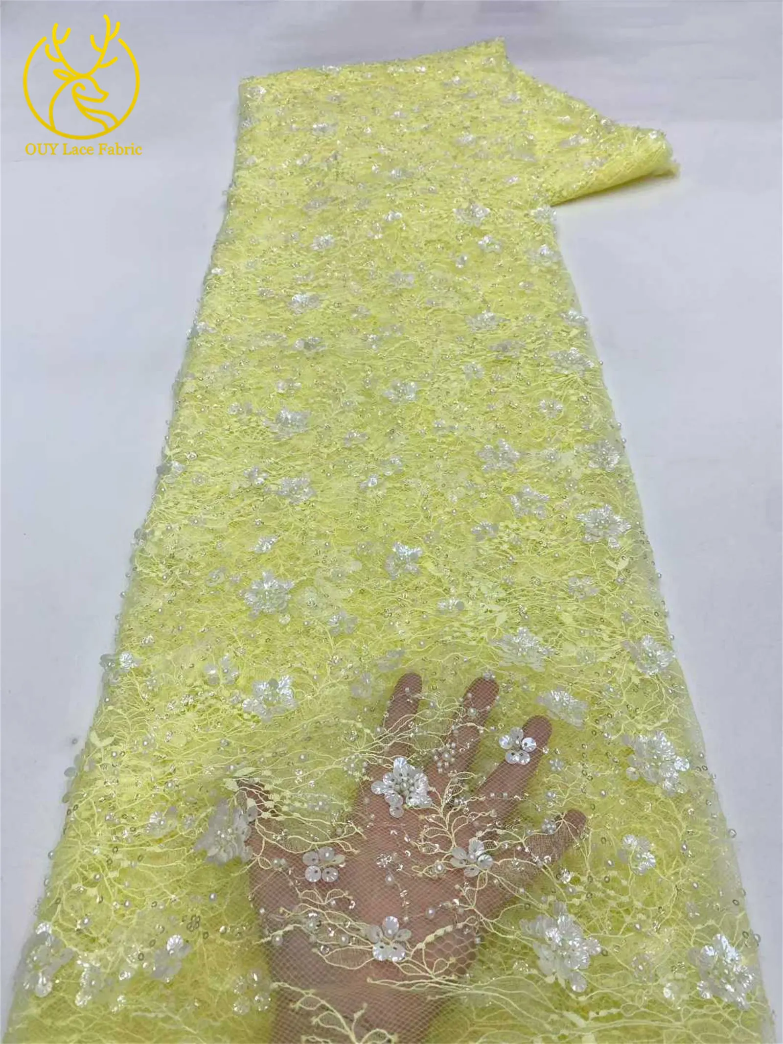 Wunderschöner afrikanischer 3D-Blumen-Pailletten-Spitzenstoff 2026, hochwertige französische nigerianische Perlen-Spitze für Damen-Abendkleider zum Nähen – Detail 12