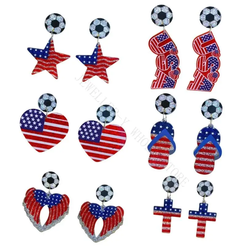 R7UF 6pcs Soccer Themed Ear Accessories With Stars And Stripes Designs Portable Alloy Hook