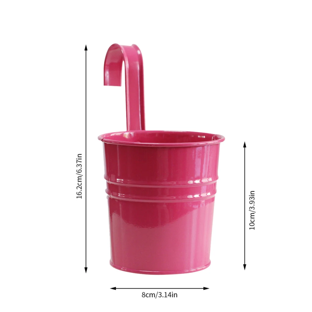 ภาชนะแจกันดอกไม้ตกแต่งติดผนังสำหรับระเบียงถังโลหะขนาดเล็กมีตะขอแขวนกระถางต้นไม้