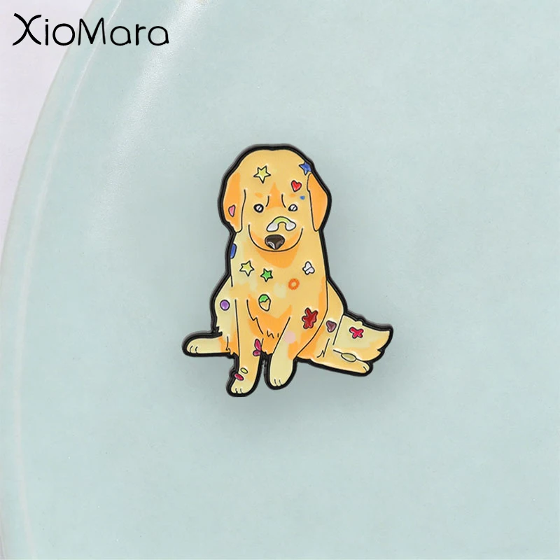 Cute Cartoon Decorated Golden Retriever Enamel Pin, Funny Dog Badge, Fashion Clothes Backpacks Accessory, Gift for Dog Lovers