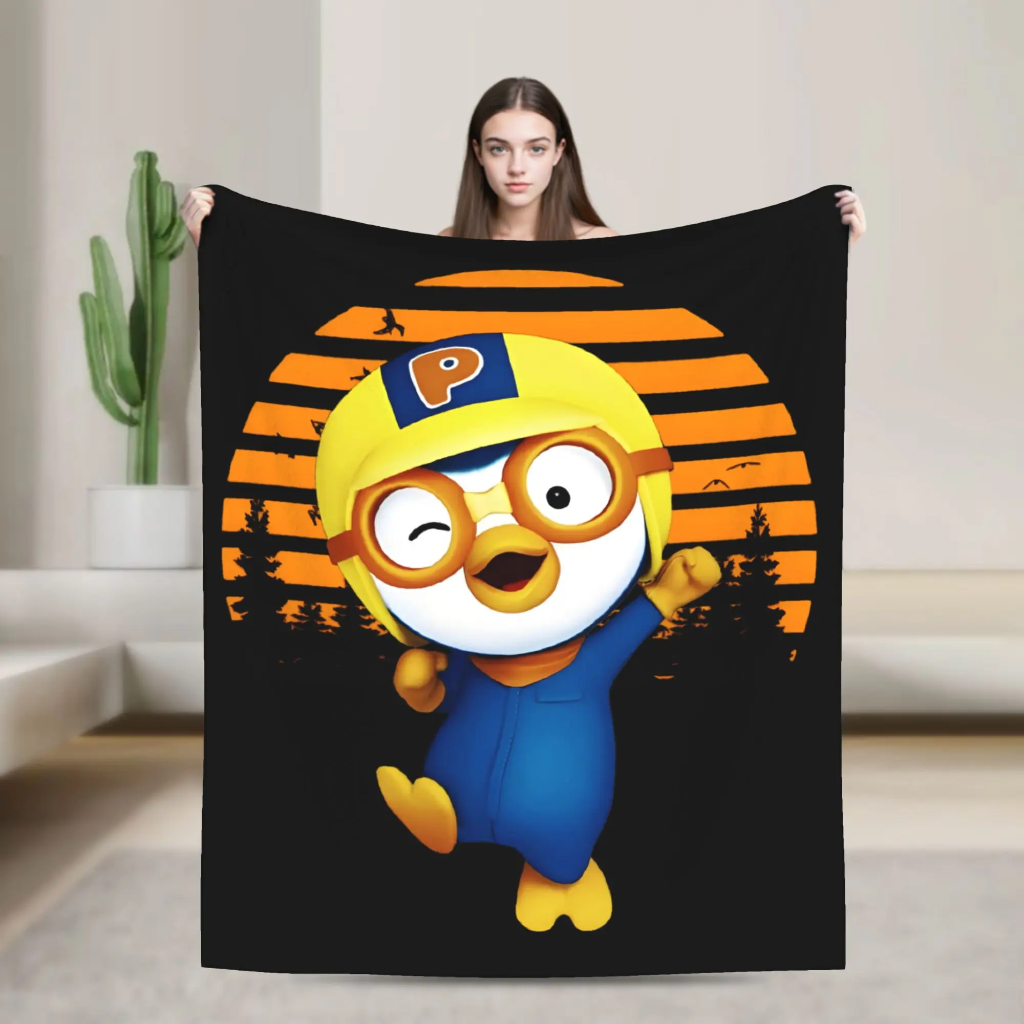 Pororos Vintage Cartoon  Knitted Blanket Plush Throw Blanket Summer Air Conditioning Decoration Soft Warm Bedsprea,