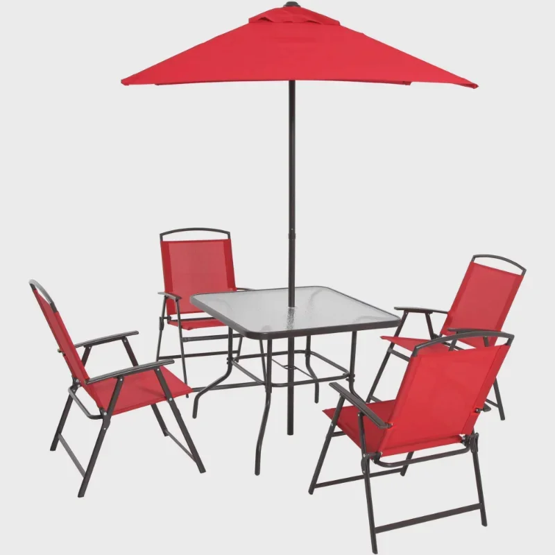 Mainstays Albany Lane 6 Piece Outdoor Patio Dining Set  Garden Outdoor Furniture Set  Patio Chair Table Umbrella